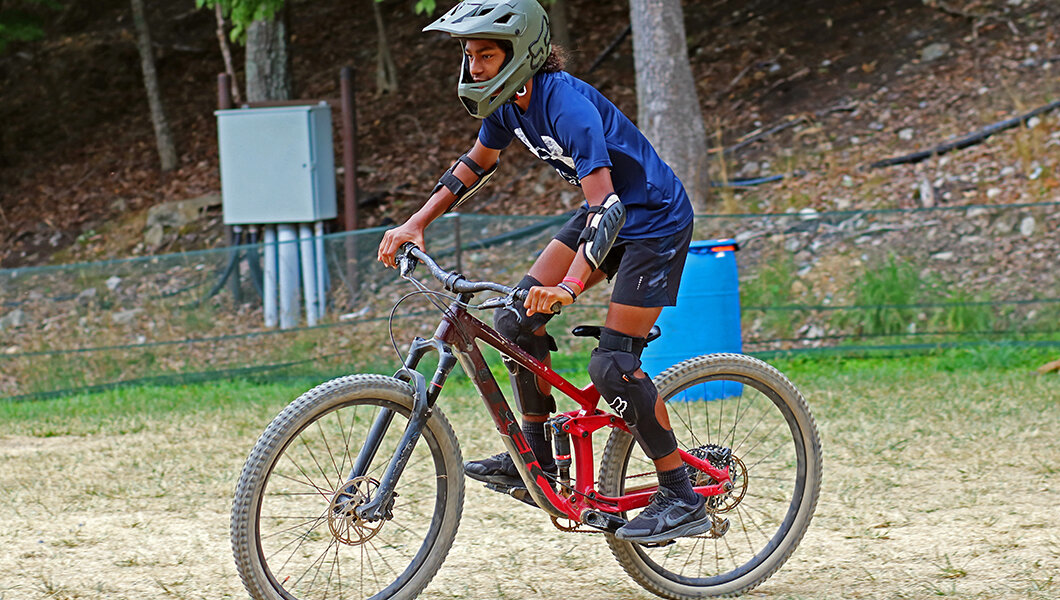 A guest riding at the Massanutten Mountain Bike Park
