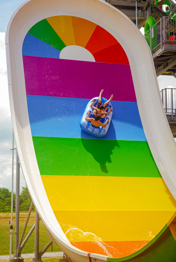 Guests on a slide at the Outdoor WaterPark