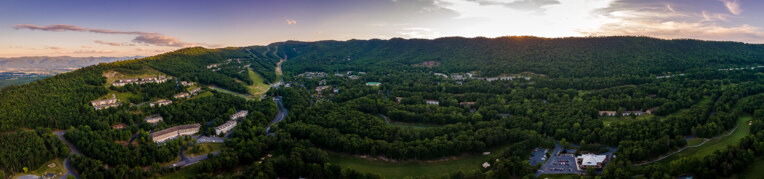 An aerial view of the kettle mountain area of Massanutten Resort