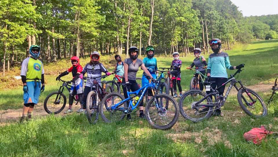 A group of guests in the Massanutten Mountain Bike Park