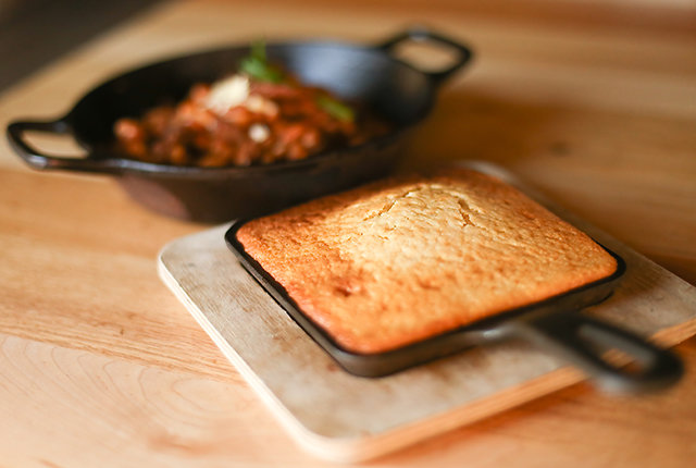 Cornbread and beans at Campfire Grill