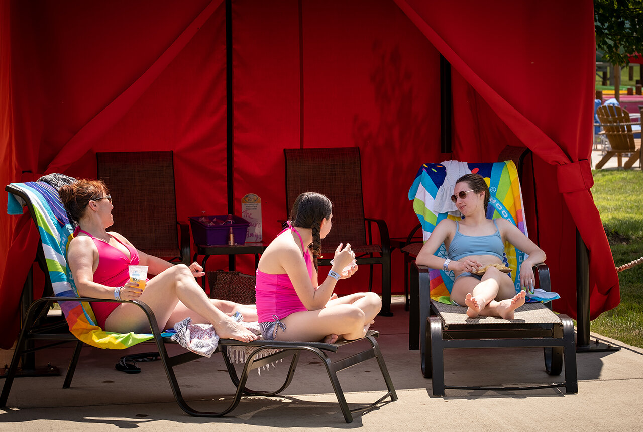 Guests in a cabana at the Outdoor WaterPark